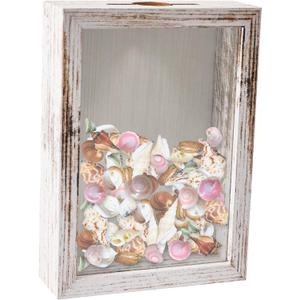 GraduationMall 5x7 Top Loading Shadow Box Frame with HD Glass,Wood Display Case with Slot,1.25 inches Interior Depth,Ideal for Wine Bottle Caps,Tickets,Shells,Stamps and More,White (5x7, Rustic White)