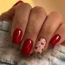 Red White Press on Nails Short Square Heart Design Fake Nails Press ons Valentine Acrylic False Nails Glue on Nails Reusable Nail Tips Kit Glossy Full Cover Stick on Nails for Women 24Pcs