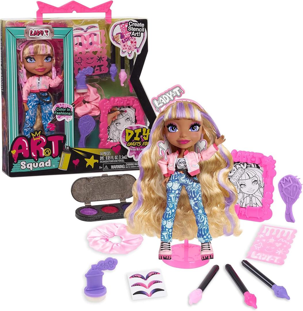 Just Play Art Squad Lady T 10-inch Doll & Accessories with DIY Craft Stencil Project, Kids Toys for Ages 3 Up Just Play Art Squad Lady T 10-inch Doll & Accessories with DIY Craft Stencil Project, Kids Toys for Ages 3 Up