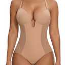 SHAPERIN Women's Backless Shapewear Tummy Control Body Shaper Bra Faja U Plunge Low Back Shapewear Bodysuit (Medium,Nude)