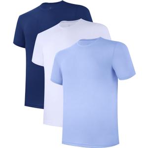 BAMBOO COOL Mens Undershirts Pack, Soft T Shirts for Men, Moisture Wicking Tees, Stretchy Breathable Crew Neck Inner Shirt (Blue, L)
