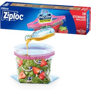Ziploc Gallon Food Storage Bags, Stay Open Design with Stand-Up Bottom, Easy to Fill, 19 Count