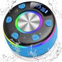 Bluetooth Shower Speaker, Portable Bluetooth 5.3 Speakers Wireless with Time Display, IP7 Waterproof Speakers with RGB Light, Suction Cup, Mini Stereo Speaker for Bathroom Party Beach Outdoor, Blue