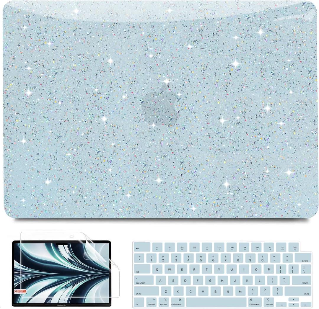 Anban Compatible with MacBook Air 13 inch Case 2025 2024 2023 2022 M4 M3 M2 A3240 A3113 A2681, Luxirous Glitter Plastic Hard Shell+Keyboard Cover+Screen Protector for MacBook Air 13.6 inch Case, Blue