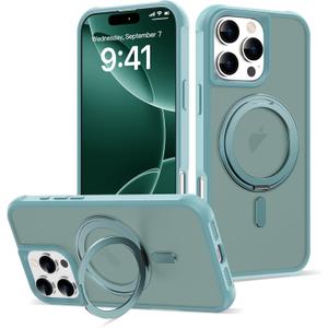TOKVANZ for iPhone 16 Pro Max Case with 360 Rotatable Magnetic Ring Stand [Compatible Mag-Safe] [Military Grade Protection] Translucent Matte Phone Cases for Women Men 6.9'', Green