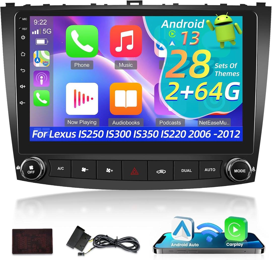 NHOPEEW 10.1 Inch Android 13 Car Stereo for Lexus IS250 IS300 IS350 IS220 2006-2012 - Wireless CarPlay & Android Auto, WiFi, GPS, Mirror Link + AHD Backup Camera + Canbus