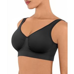 FeelinGirl Bras for Women No Underwire Full Coverage Bralette Wireless Seamless Comfy Sleep Bra Plus Size Black XXL
