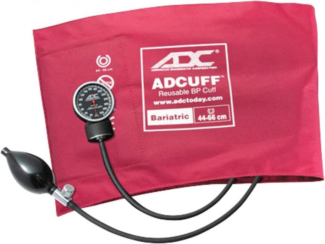 ADC Bariatric-Size Diagnostix 720 Premium Professional Pocket Aneroid Sphygmomanometer with Adcuff Nylon Blood Pressure Cuff, Burgundy; Fits Upper-Arm Circumferences from 44 cm to 66 cm