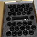 DYNOFIT 14mmx1.5 Wheel Lug Nuts, 32x Black M14x1.5 Lug Nut, Conical/ Cone Bulge Seat, Closed End Long Extended XL Spline with 1 Socket Key Fits 8 Lug Aftermarket Wheels