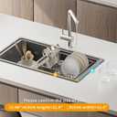 JAQ Over Sink Dish Drying Rack for Medium to Large Sink, Expandable 15.08"22.4", Adjustable 304 Stainless Steel Dish Drainer with Utensil Holder, Large Capacity Holds Up to 13 Plates