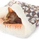 Self Heating Cat Sleeping Bag Indoor Self Warming Cat Bed Cave Heated Pad Cozy Soft Winter Washable Wrap Pet Snuggle Sack Pouch for Puppy Dog Kitten, 24 x 21 Inch(Cute,Gray)