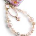 Phone Charm for Women, Anti-Theft Phone Wrist Strap Hands-Free & Beaded Chain, Detachable Cell Phone Lanyard with Tether Tab (Pink Blossom)