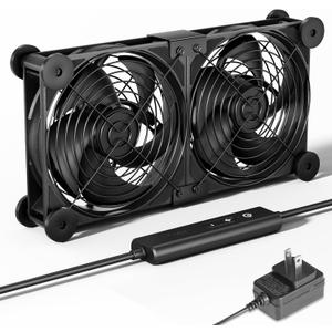 upHere Big Airflow 2 x 120mm x 25mm Computer Fan with AC Plug Cabinet Fan 100V 240V AC Power Supply,DC 12V 5 Speed Controller, for Router Mining Machine Chassis Server Workstation Cooling