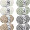 Cozyful Chunky Yarn for Hand Knitting - #10 Chunky Chenille Yarn, Jumbo Big Thick Chunky Yarns for Crocheting, Super Bulky Chunky Knit Blanket Yarns, 8 Skein (25yd, 8oz/Skein), Cream&Sage&Khaki&Grey