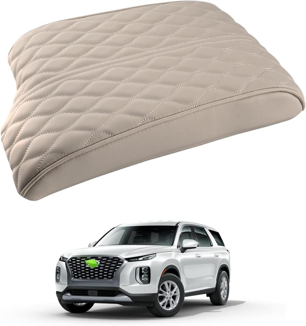 Autorder Center Console Cover for 2020-2025 Hyundai Palisade Accessories Armrest Cover Memory Foam Armrest Support Cushion Anti-Scratch Leather Protector Pad (Beige)