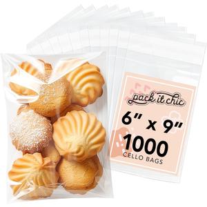 6" X 9" Self Sealing Cellophane Bags (1000 Pack) - Clear Cookie and Pretzel Rod Bags With Seal for Baked Goods Packaging, Cookie Wrappers, Bakery Packaging, Bake Sale, Candy, Treats, Goodies, Gifts