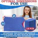Huck Towels -12 Pack 24"x16.5" Cotton Blue Shop Towels - Large Cotton Rags for Cleaning, Reusable Cloths for Kitchen, Bar, Garage, Housekeeping | Absorbent Cleaning Cloths for Wiping & Polishing