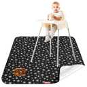 High Chair Mat Waterproof and Washable Splat Mat, Baby Splat Mat for Under High Chair, Non Slip Mat for Art/Crafts/Playtime, Protable Picnic Table Cloth Mat, 46'' x 42'', Black Star
