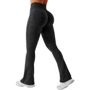 YEOREO Women's Mini Flare Workout Butt Lifting Hidden Scrunch Seamless Yoga Legging Pants (Black, Small)