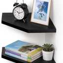 Demigo Corner Shelf Wall Mount, Set of 2 Solid Acacia Wood 11.8 x 16.5 inches Floating Corner Shelves, Smooth - Durable - Attractive Corner Shelves for Bedroom Living Room Bathroom Kitchen (Black)