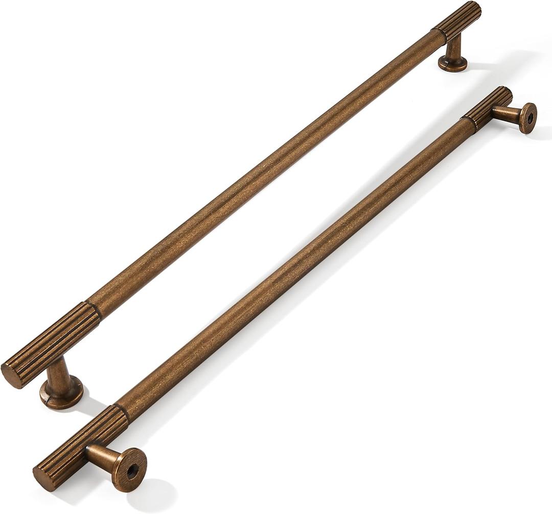 khtumeware 12 Inch Hole Center 2 Pack Antique Brass Heavy Duty Solid Vintage Brass Cabinet Pulls, Kitchen Drawer Handles, for Dresser cabinets, cabinets, Door cabinets, Hardware
