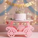 Lallisa 12" Pink Princess Cake Stand 3D PVC Cake Decorations with Prince and Princess Themed Holder Dessert Stand Centerpieces for Wedding Birthday Party Supplies