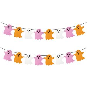 2 x 2pcs Halloween Hanging Ghost Banners, Glitter Ghost Cardstock Halloween Party Decorations for Indoor Outdoor Haunted Houses Wall Fireplace Doorways Decor