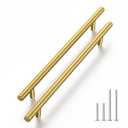 Haliwu 5 Pack Cabinet Handles Brass Gold Cabinet Pulls 6-1/4 Inch Hole Center Drawer Pulls Modern Bar Dresser Handles for Bathroom Kitchen Bedroom