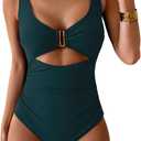 Eomenie Women's One Piece Swimsuit Tummy Control Ruched Bathing Suit Cutout V Neck Swimwear High Cut Tie Back Swim Suit (Medium, Peacock Green)