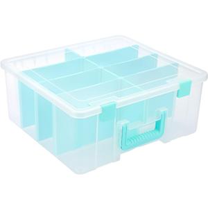 BTSKY Clear Plastic Dividing Storage Box with 8 Deep Compartments Adjustable Storage Bin with Lid Portable Craft Storage Container Multipurpose Sewing Box Art Supply Organizer, 15.1x13.9x6.1 Inches