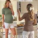 3 Pack Women's Ribbed Maternity Tops | Short Sleeve, Ribbed Knit, Crew Neck, Side Ruched, Pregnancy Clothes, Maternity Shirts, Soft, Stretchy, Breathable, Comfy (M)