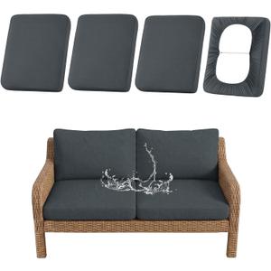 Hyha Waterproof Outdoor Cushion Covers for Patio Furniture, Stretch Patio Chair Cushion Slipcovers, Coated UV Resistant Replacement Seat Covers, Solid Color (Dark Grey, 4PC)