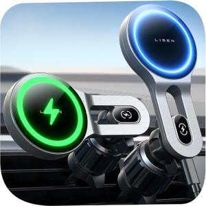 LISEN for iPhone 17 MagSafe Car Mount Charger, [Safer & Faster] Vent Magnetic Wireless Car Charger, Car Vent Phone Mount Charger Fits iPhone 17 Pro Max Air 15 14 13, Samsung with MagSafe Case,Black