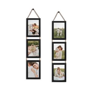 QUTREY 5x7 Collage Picture Frames Black, 6 Openings Vertical Hanging Photo Frame Set Display 5 by 7 inch Pictures for Wall Decor, 2 Pack