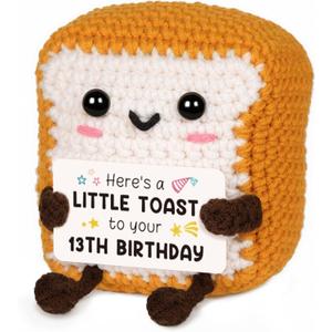 13th Birthday Gifts for Girls Boys, Cute Handmade Crochet Toast Decorations with 13th Bday Card, Unique Birthday Gifts for Teens 13, Gift for Son Daughter Grandchildren from Aunt Uncle
