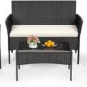 FDW | 4-Piece Patio Furniture Set | Black | Outdoor Wicker Furniture with Coffee Table | Modern Rattan Chairs Conversation Set | Outdoor Seating | Weather-Resistant | for Porch, Garden, Lawn