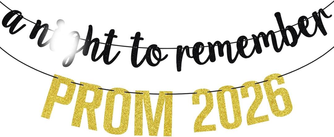 Gold Glitter A Night to Remember Prom 2026 Banner, Class of 2026/Prom Night 2026, 2026 Graduation Party Decorations Supplies