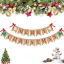 PACETAP Merry Christmas Burlap Banner with 4 Red Bows, Home Indoor Christmas Decorations for Fireplace, Chimney, Wall, Tree