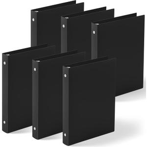 Henoyso 6 Pcs Plastic 1 Inch Mini 3 Ring Binders Fits 5.5" x 8.5" Paper, Holds(Capacity 200 Sheets), Flexible Three Round Rings Small Black A5 Binders Bulk for School, Office Use, Photo Album
