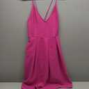 Women's Deep V Neck Adjustable Spaghetti Straps Summer Dress Sleeveless Sexy Backless Party Dresses with Pockets, Rose Red, Size L