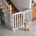 ZJSF Foldable Freestanding Indoor Dog Gate for House Wood White Long Pet Gates Dog Fence for Stairs Puppy Gates for Hallways, Puppy Gate,Support Feet Included, White, 32 "Height-2 Panels, 【2 Panels】40''w x 32''h