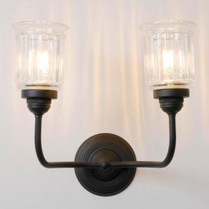 Modern Double Glass Wall Sconce Light Black Finished, Industrial 2-Lights Bathroom Vanity Lighting for Bedroom Living Room Dining Room Hallway