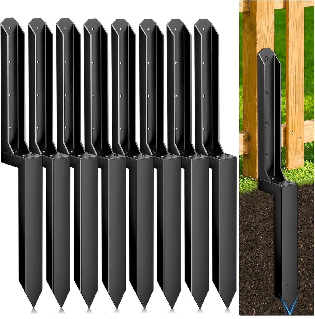 8 Pack Fence Post Repair Kit, Heavy Duty Steel Ground Spike Anchor for Fixing Leaning or Broken 4x4 & 6x6 Wood Posts, No Dig Drive-in Support for Yard, Garden & Fence