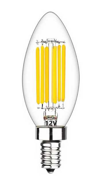 SHUWDKAR Low Voltage Bulbs 12 Volt Candelabra Base LED Bulbs, 12V Candelabra LED Light Bulb 6W (60W Equivalent) Soft White 3000K E12 Base DC 12V 24V, 1 Pack 
