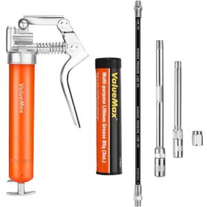 ValueMax Mini Grease Gun Kit (3500 PSI) with 3 OZ Grease, 12'' Flexible Hose, 5'' & 3 Extension Tubes, Pistol Grip, Reinforced Construction, Fit for Automotive, Marine, Industrial