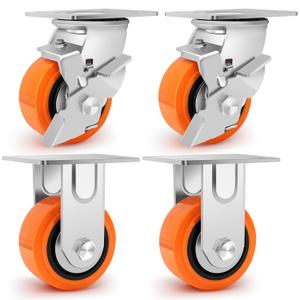 4"x2" Heavy Duty Casters - Industrial Casters Set of 4, Polyurethane Wheel Capacity up to 2500 lbs, Swivel Caster Use for Workbenches, Platform Truck, Dollies Cart(2 Brake & 2 Rigid)