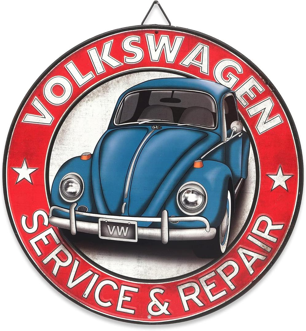 Volkswagen Metal Sign - Volkswagen Service and Repair Round Sign for Man Cave, Garage or Shop, Small