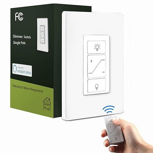 Humpptom Dimmer Switch, Remote Light Switch with Wireless Remote Control, Single Pole Smart Wireless Light Switch Support 2.4G&5G Compatible with Alexa