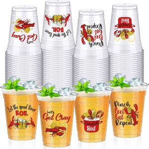 Sliner 100 Pcs 12oz Crawfish Boil Party Plastic Cups Bulk Let's Get Cray Disposable Clear Cups for Cold Drink Lobster Shrimp Seafood Party Summer Picnic Beach BBQ Travel (Crawfish)