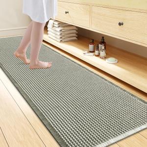 Smiry Waffle Bath Mat 72x24, Extra Soft Absorbent Bathroom Rugs, Non Slip Machine Washable Quick Dry Bath Rugs for Bathroom Floor, Tub, Shower, Home Decor Accessories, Green & Cream
